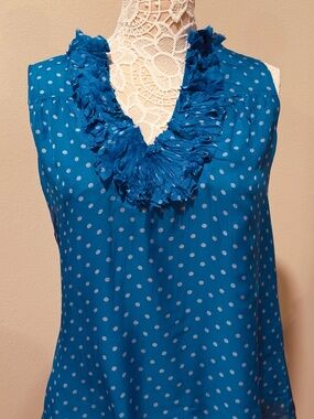 Silk Ruffled V-Neck Polka Dot sleeveless top